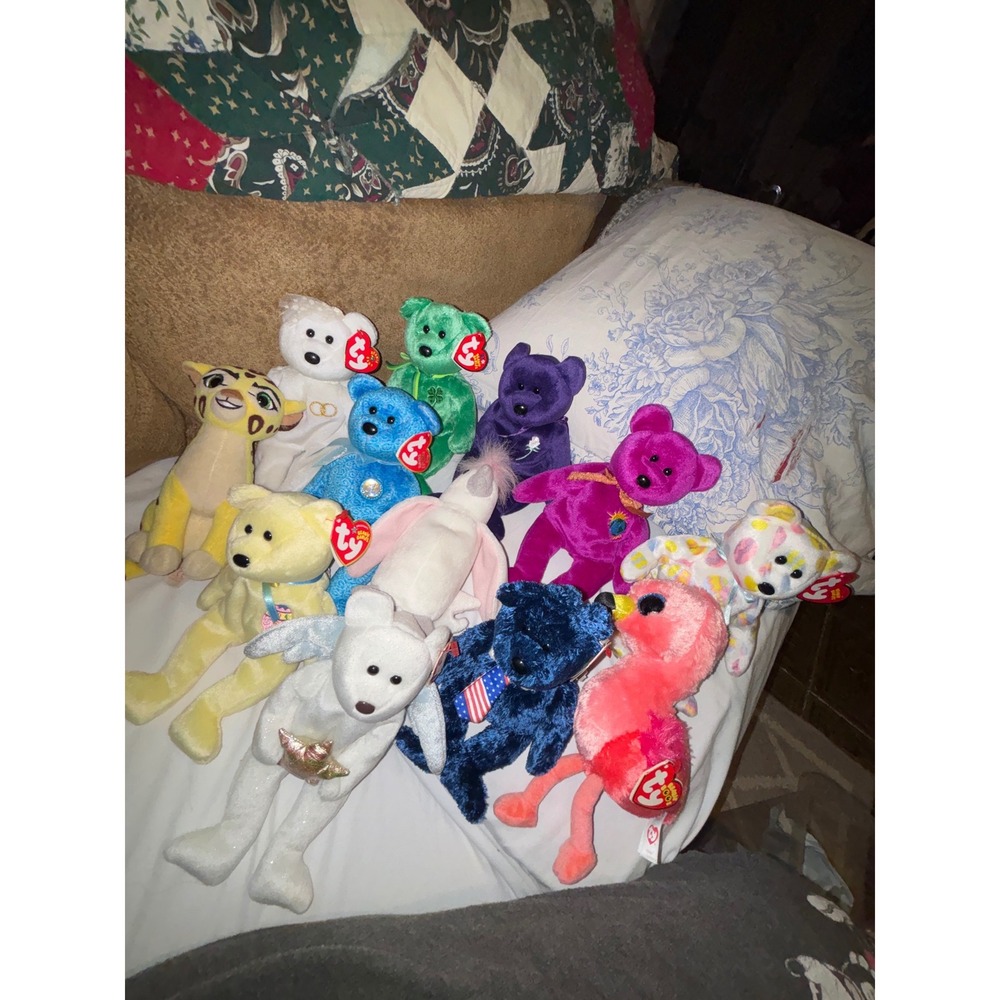 Ty Beanie Babies Lot Princess Diana Millennium Erin Flamingo Leopard 12pc Plush